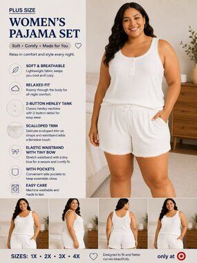 Auden Women’s Plus Size 2-Piece Tank & Shorts Pajama Set 1X 2X 3X 4X